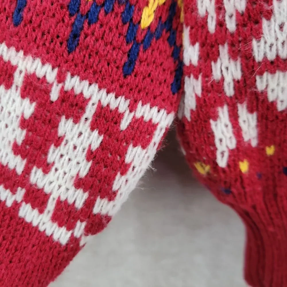 Greatland Vintage 90s Men's Red Nordic Fair Isle Crewneck Sweater